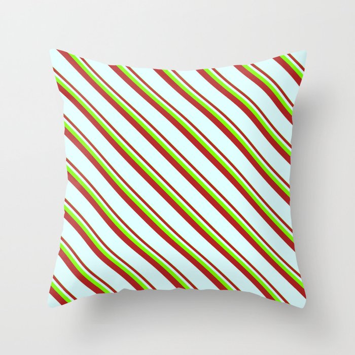 Chartreuse, Red & Light Cyan Colored Lined/Striped Pattern Throw Pillow