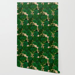 Green, Gold, and Pink, Floral Pattern Wallpaper
