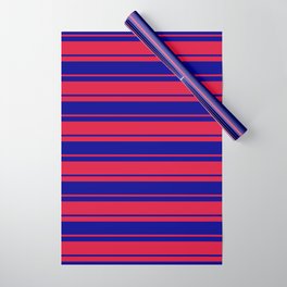 [ Thumbnail: Crimson & Dark Blue Colored Lines/Stripes Pattern Wrapping Paper ]
