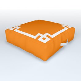 Orange and White Greek Key Square Border Outdoor Floor Cushion