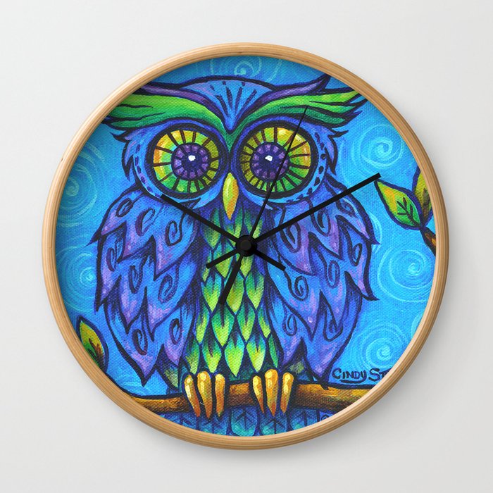 Owl in Blue Wall Clock