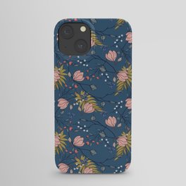 Magnolia Branches and Berries with Springtime Botanicals in Pink and Blue iPhone Case