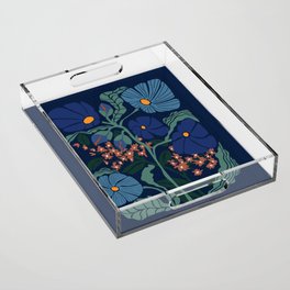 Klimt flower dark blue Acrylic Tray