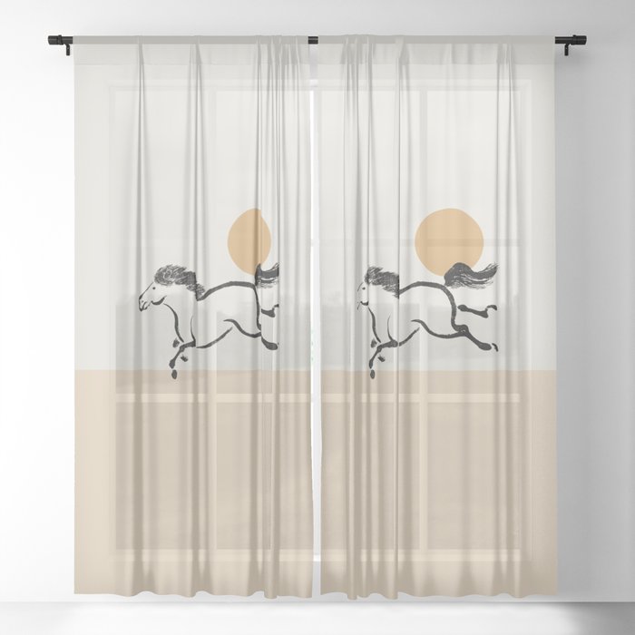 Wild Horse Simple Illustration - beige  Sheer Curtain