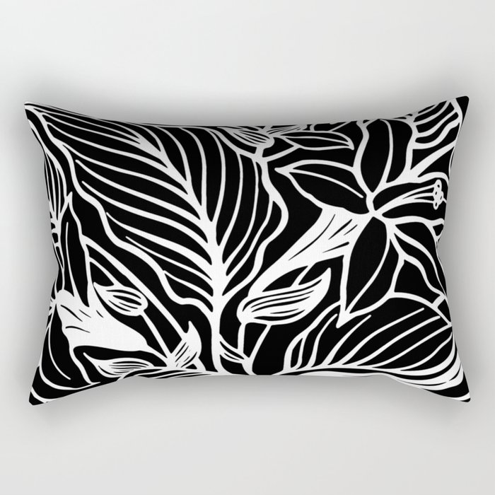 Black And White Floral Minimalist Line Drawing Rectangular Pillow