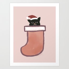 Hidden Cat 13 Abstract Xmas Minimalist gift Cat inside sock  Art Print