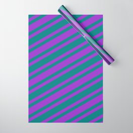 [ Thumbnail: Dark Orchid & Teal Colored Stripes/Lines Pattern Wrapping Paper ]