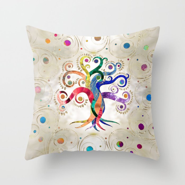 Tree of Life - Gemstone Mineral Rainbow Swirl Throw Pillow