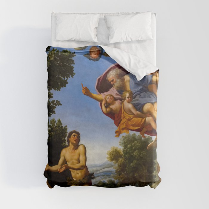 God admonishing Adam and Eve - Domenichino Duvet Cover