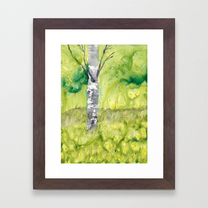 Birch Tree in Spring Landscape Framed Art Print