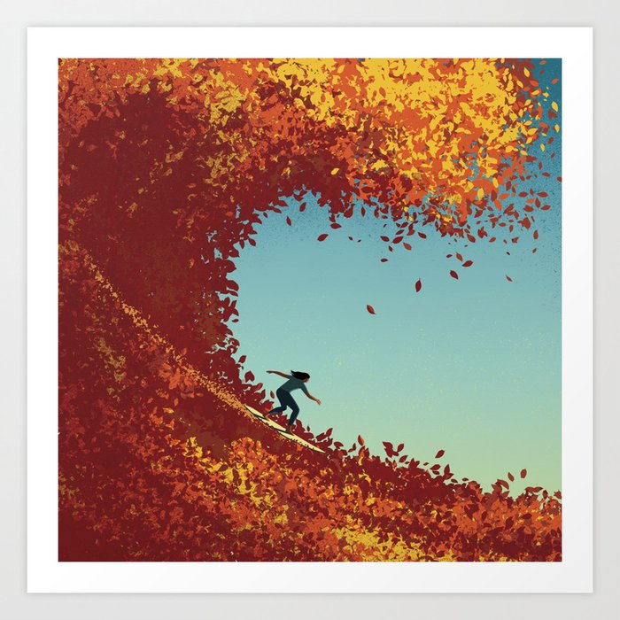 Surfing in Autumn Art Print