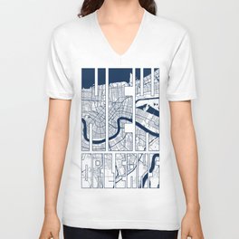 New Orleans City Map of Louisiana, USA - Coastal V Neck T Shirt