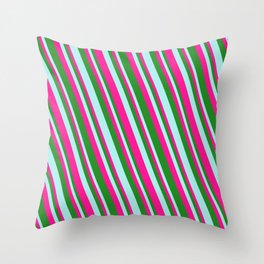 [ Thumbnail: Turquoise, Deep Pink, and Forest Green Colored Pattern of Stripes Throw Pillow ]