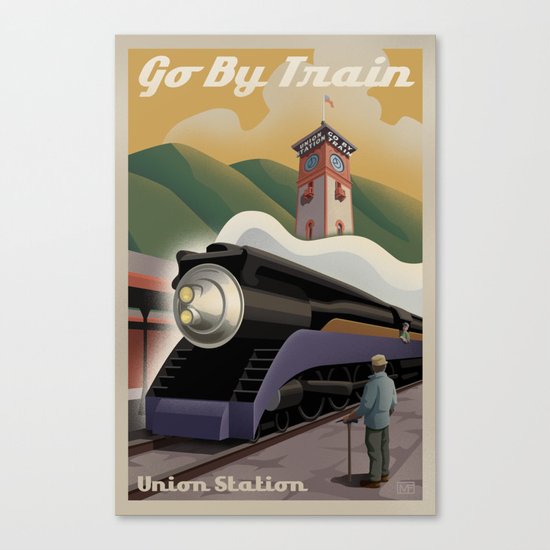 Vintage Union Station Train Poster Canvas Print