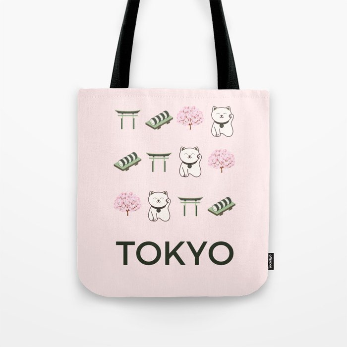 Tokyo Retro Art Vacations Boho Decor Modern Decor Light Pink Illustration Tote Bag