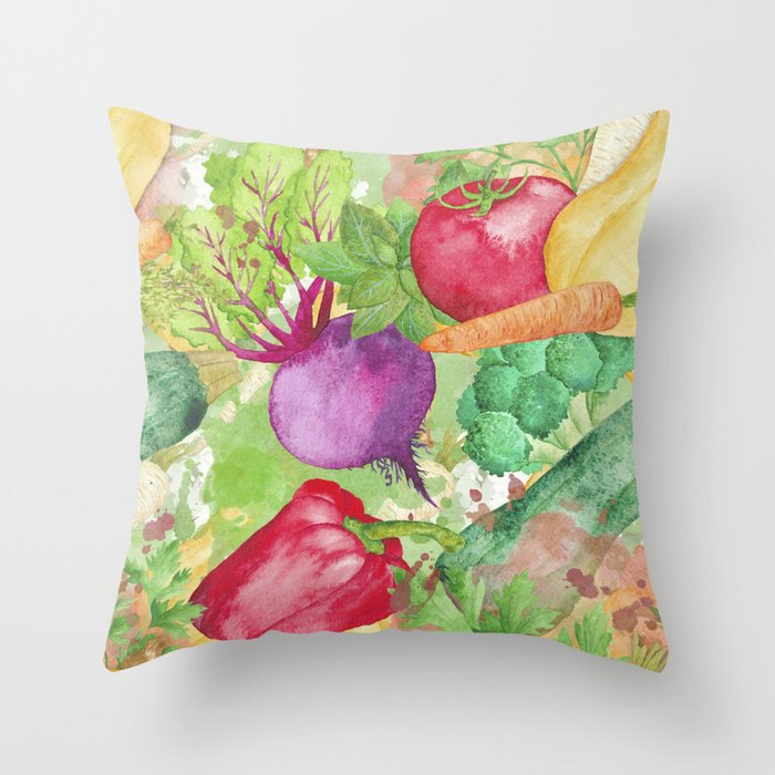 Mixed Vegetables Watercolor Throw Pillow