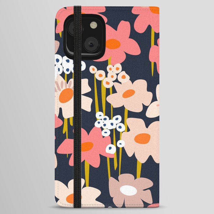 Groovy Flowers retro pattern iPhone Wallet Case