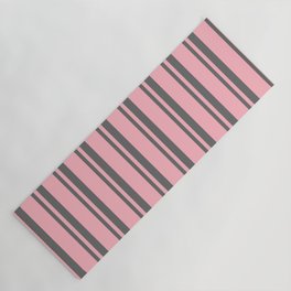 [ Thumbnail: Dim Gray & Light Pink Colored Stripes Pattern Yoga Mat ]