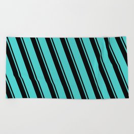 [ Thumbnail: Black & Turquoise Colored Lines/Stripes Pattern Beach Towel ]