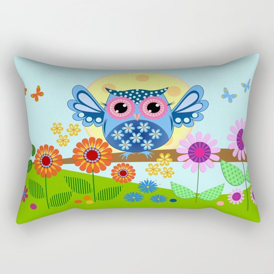 Spring owl in a Flower garden Rectangular Pillow
