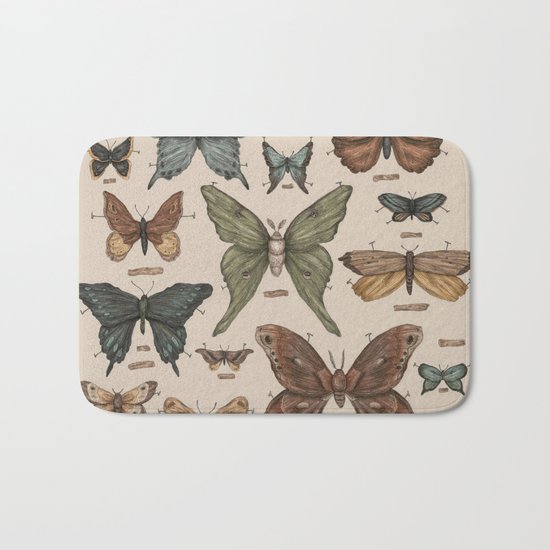 Butterflies and Moth Specimens Bath Mat