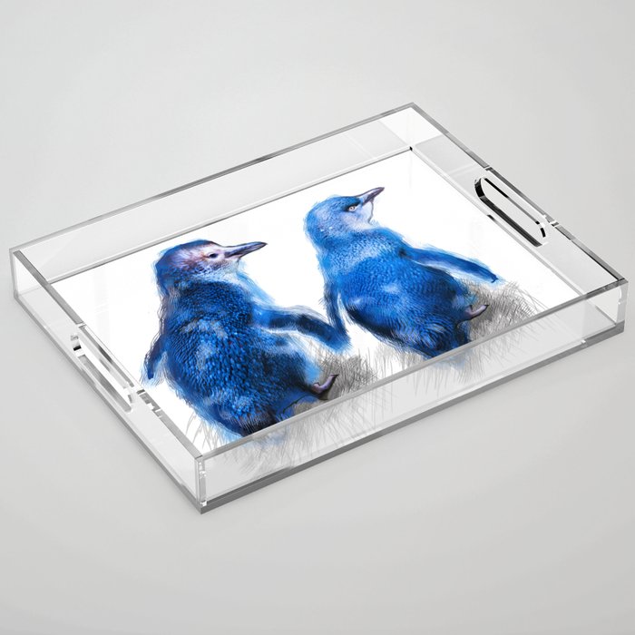 We care a lot. Couple of blue little penguins. Acrylic Tray