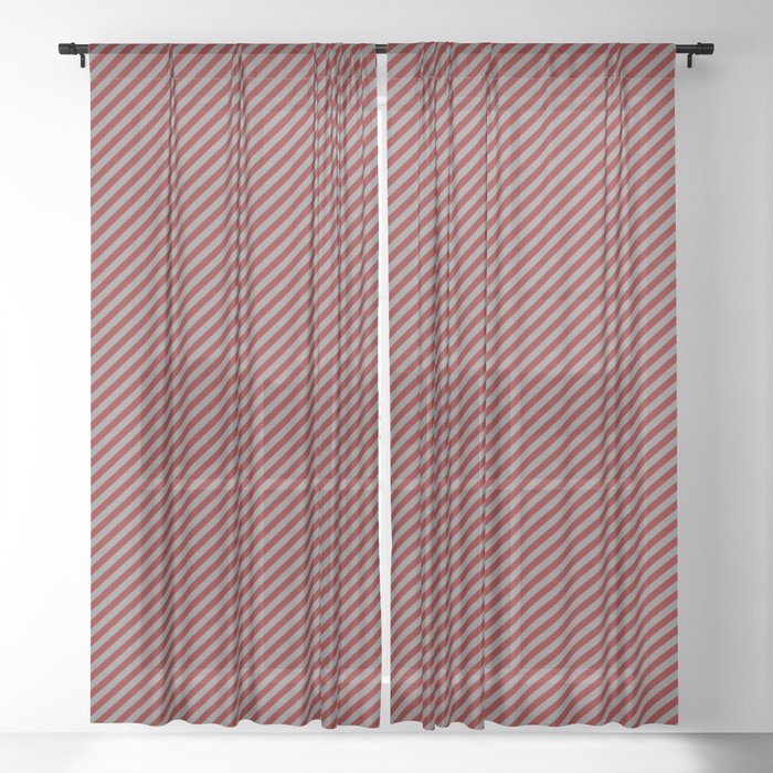 Gray & Maroon Colored Lines/Stripes Pattern Sheer Curtain