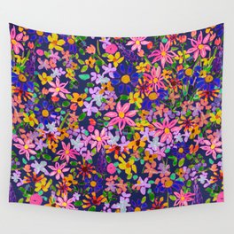 Turquoise Garden Floral // Midnight Wall Tapestry
