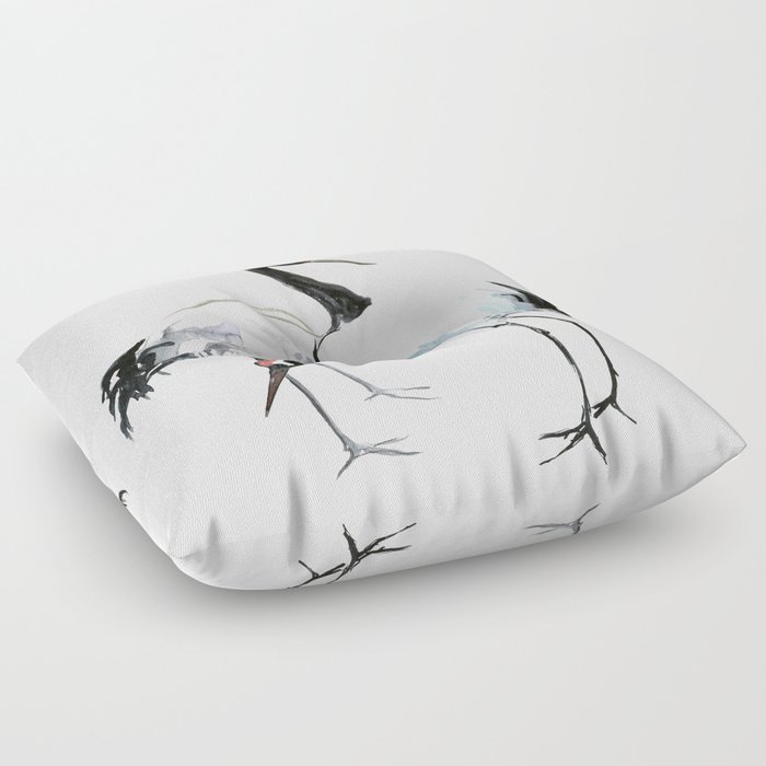 Japanese Cranes Asian Ink Crane Bird Artwork Design Floor Pillow