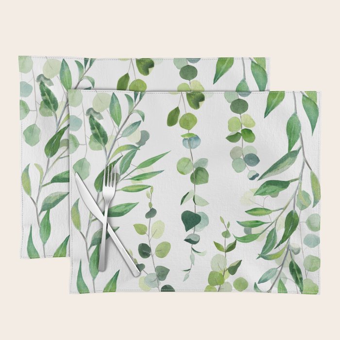 Nature Green Eucalyptus Leaves Placemat by Melly Terpening Society6
