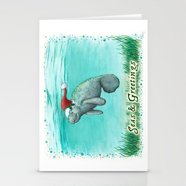 Seas and Greetings ~ "Mossy Manatee" by Amber Marine ~ Watercolor ~ (Copyright 2016) Stationery Cards