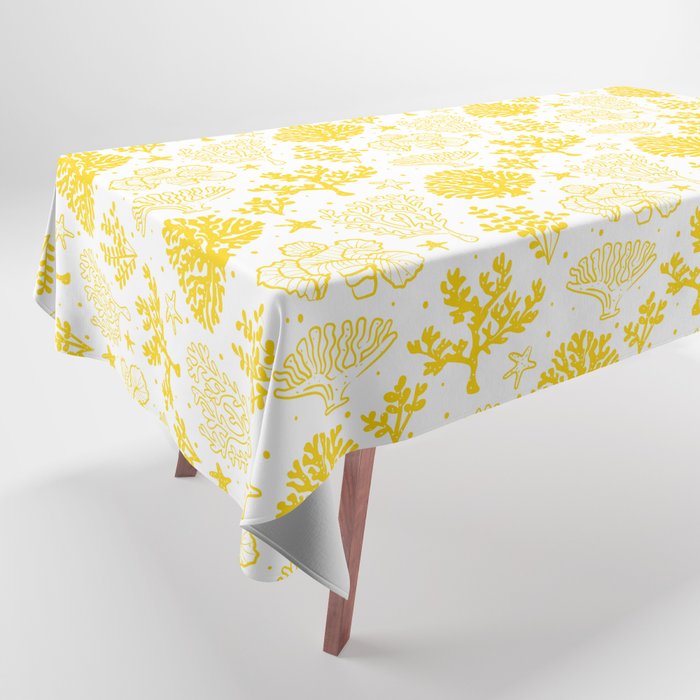 Yellow Coral Silhouette Pattern Tablecloth