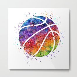 Basketball Ball Colorful Watercolor Sports Art Metal Print