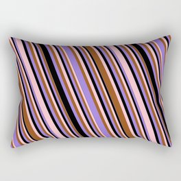 [ Thumbnail: Pink, Brown, Purple & Black Colored Lined Pattern Rectangular Pillow ]