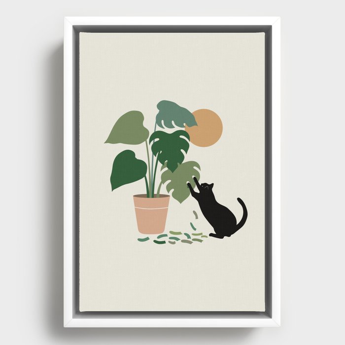 Cat and Plant 13: The Making of Monstera Framed Canvas