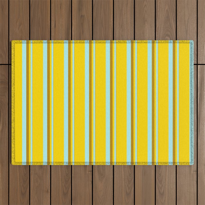 Dark Goldenrod, Turquoise & Yellow Colored Striped/Lined Pattern Outdoor Rug