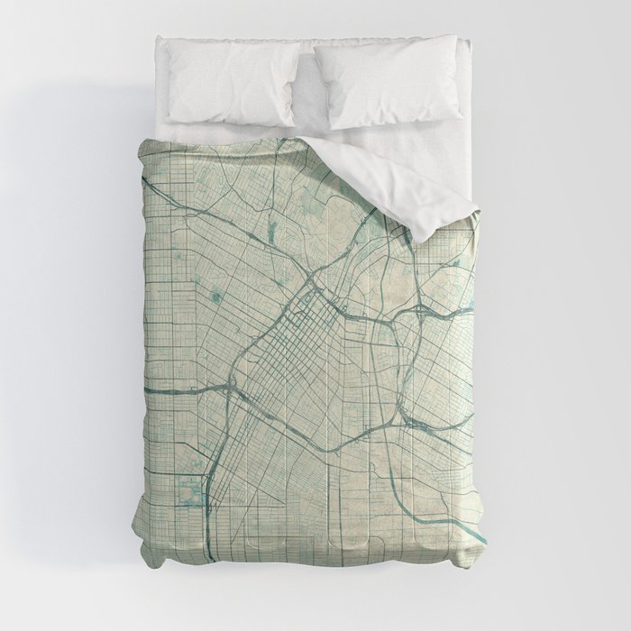 Los Angeles Map Blue Vintage Comforter