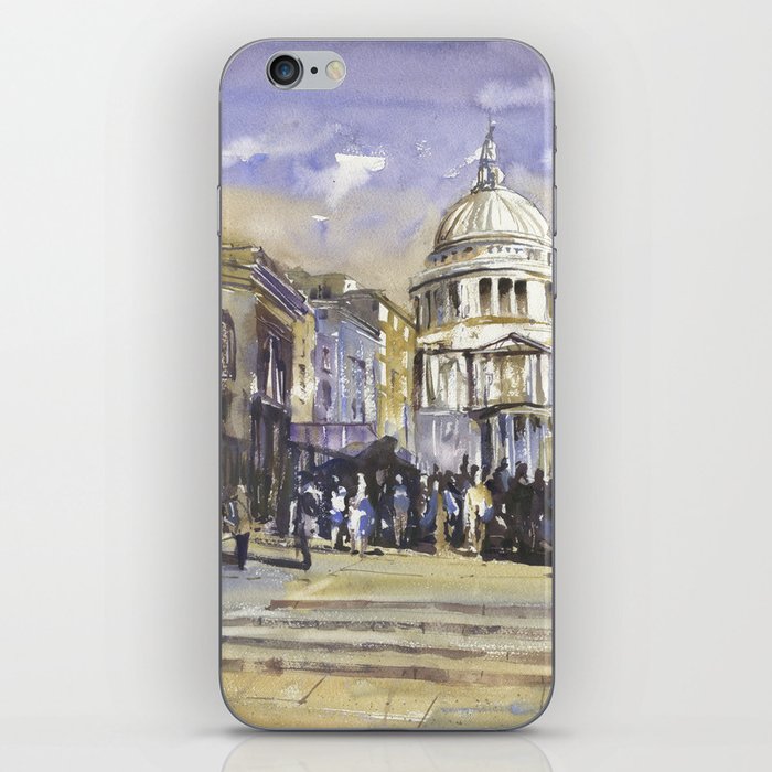 St. Paul's Cathedral at night in the city of London, England.  Watercolor painting London iPhone Skin