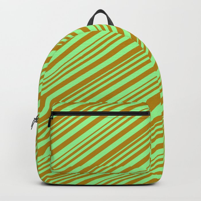 Green & Dark Goldenrod Colored Stripes/Lines Pattern Backpack