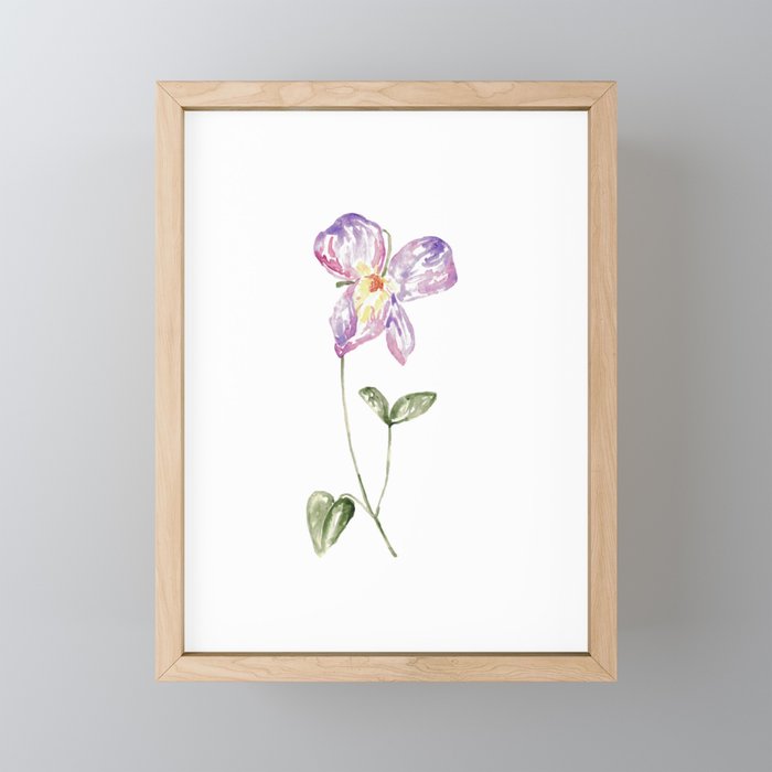 Viola flowers Watercolor Painting Framed Mini Art Print