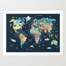 World Map with Country Names by Children's Artist Carla Daly Art Print