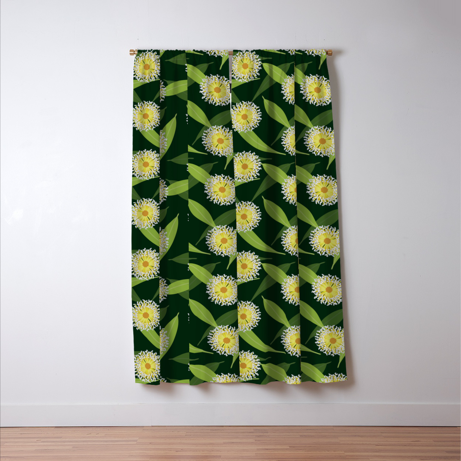 Australian Flora On Dark Green Blackout Curtain By Wellingtonboot