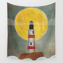 Beautiful moon, lighthouse and sea Wall Tapestry