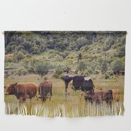 Vintage cottagecore cow pasture in the mountains Wall Hanging