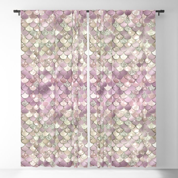 Pink Mermaid Pattern Metallic Glitter Blackout Curtain