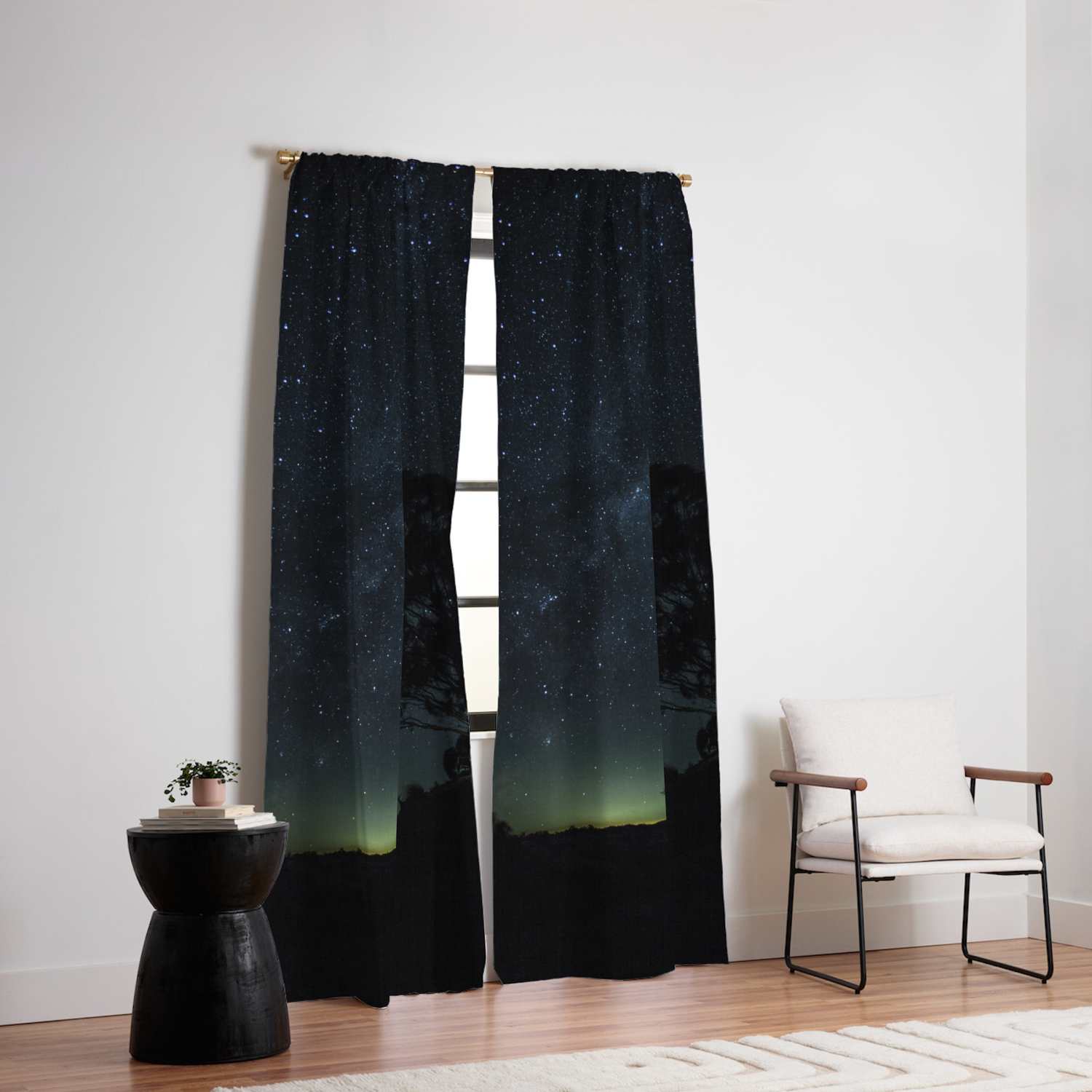 Landscape Photography Milky Way Galaxy Night Sky Stars Tree Silhouette Green Blue Ombre Sky Blackout Curtain By Nightmagic1994