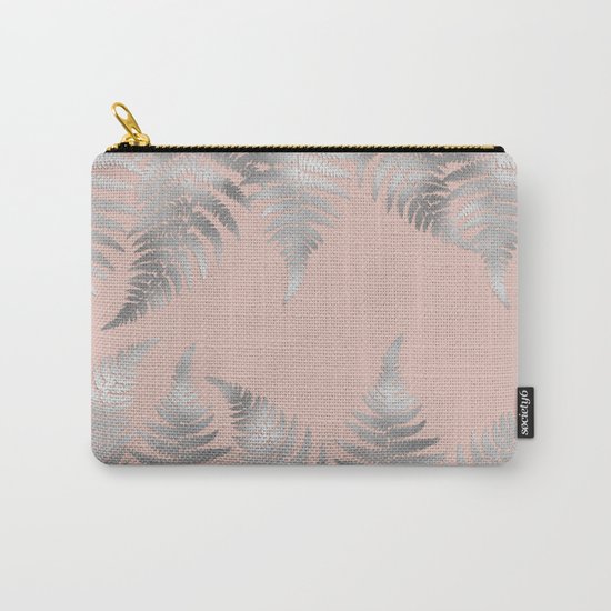 Silver fern leaves on rosegold background - abstract pattern Carry-All Pouch