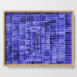 Watercolor abstract rectangles - blue Serving Tray