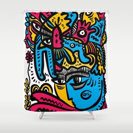 Colorful Graffiti Inca Creatures Pink Blue Yellow  Shower Curtain