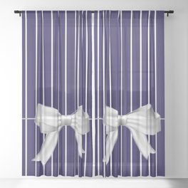 White Bow + Navy Pinstripe Sheer Curtain